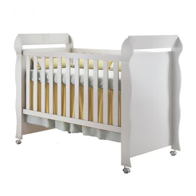 Berço Americano Mirelle E Cômoda Infantil Selena Branco Brilho Com Colchão - Carolina