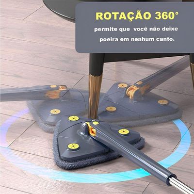 Esfregão Mop Giratório 360 Triangular Com 2 Panos Microfibra Fácil De Usar