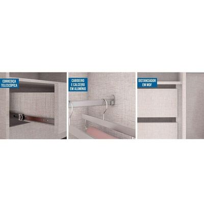 Guarda Roupa Solteiro 4 Portas E 2 Gavetas C- Espelho Zeus Amêndoa-off White - Lopas