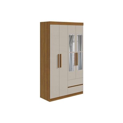 Guarda Roupa Solteiro 4 Portas E 2 Gavetas C- Espelho Zeus Amêndoa-off White - Lopas