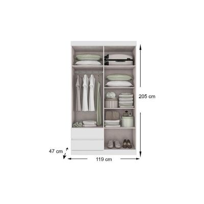 Guarda Roupa Solteiro 4 Portas E 2 Gavetas C- Espelho Zeus Amêndoa-off White - Lopas