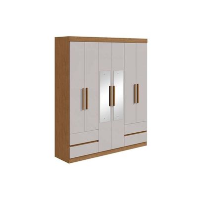 Guarda Roupa Solteiro 6 Portas (2 C- Espelho) E 4 Gavetaszeus Amêndoa-off White - Lopas
