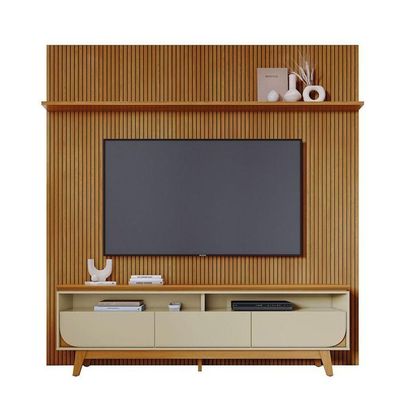 Composição Luna Bancada E Painel Para Tv 75 Polegadas Com Portas - Madetec Cumaru Opala