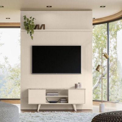 Composição New Panorama Bancada E Painel Para Tv De 65 Polegadas - Madetec Cor:calacata Off White