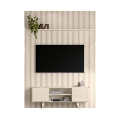 Composição New Panorama Bancada E Painel Para Tv De 65 Polegadas - Madetec Cor:calacata Off White