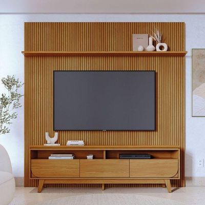 Composição Luna Bancada E Painel Para Tv 75 Polegadas Com Portas - Madetec Cumaru