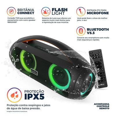 Speaker Extreme Britânia BBS200BT Flash Lights TWS 200W Bivolt