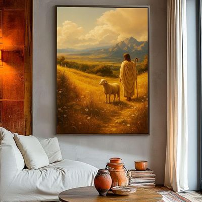 Quadro Decorativo Jesus E Cordeiro No Pasto