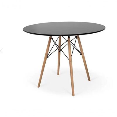 Conjunto De Mesa De Jantar Eames Eiffel Redonda 100cm Tampo De Madeira Com 5 Cadeiras Preta