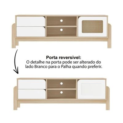 Rack Para Até 65 Polegadas 1 Porta 2 Gavetas Nature E Branco 160cm
