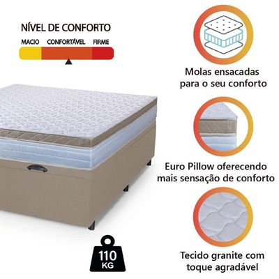 Cama Box Baú Casal Colchão Com Molas Ensacadas 138x188x63cm Dunas Branco/bege Hellen Branco / Bege