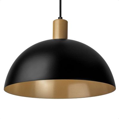 Lustre Pendente Blumenau Bia Meia Lua E27 Bivolt Preto Com Dourado