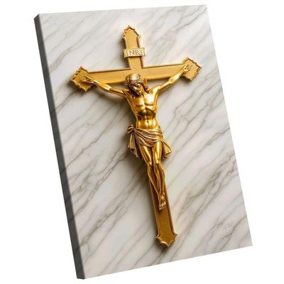 Quadro Decorativo Jesus Na Cruz Dourado