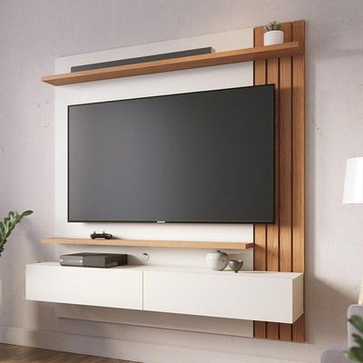 Home Suspenso Juriti Ripado Off White Matte/freijó Para Até 65” - Colibri Off White Matte/freijó