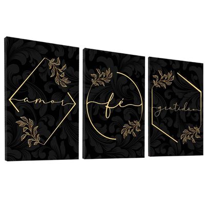 Quadro Decorativo Trio Gratidão, Fé E Amor