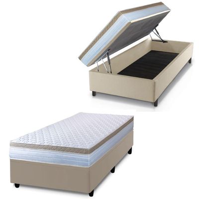 Cama Box Baú Solteiro Colchão Com Molas Ensacadas 88x188x63cm Dunas Branco/bege Hellen Branco / Bege