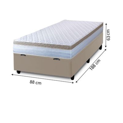 Cama Box Baú Solteiro Colchão Com Molas Ensacadas 88x188x63cm Dunas Branco/bege Hellen Branco / Bege