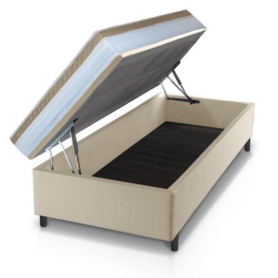 Cama Box Baú Solteiro Colchão Com Molas Ensacadas 88x188x63cm Dunas Branco/bege Hellen Branco / Bege