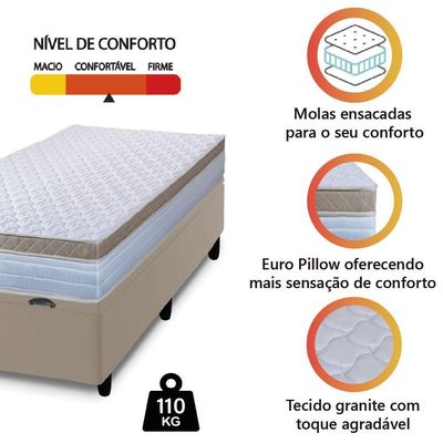 Cama Box Baú Solteiro Colchão Com Molas Ensacadas 88x188x63cm Dunas Branco/bege Hellen Branco / Bege