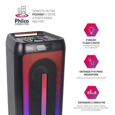 Caixa De Som Amplificada Philco 350W PCX4501 Flash Lights Bivolt