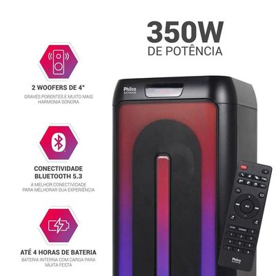 Caixa De Som Amplificada Philco 350W PCX4501 Flash Lights Bivolt
