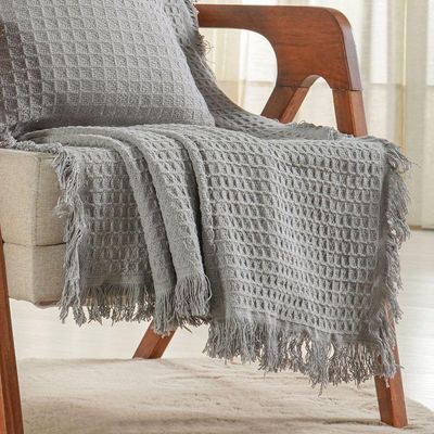 Manta Decorativa Para Sofá Waffle 100% Algodão 120x150cm Platina