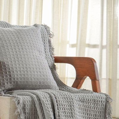 Manta Decorativa Para Sofá Waffle 100% Algodão 120x150cm Platina