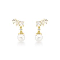 Luxo E Sofisticação: Brincos De Pérola Com Zircônias E Ouro 18k