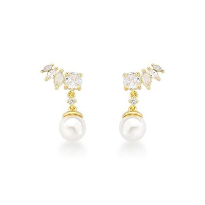 Luxo E Sofisticação: Brincos De Pérola Com Zircônias E Ouro 18k