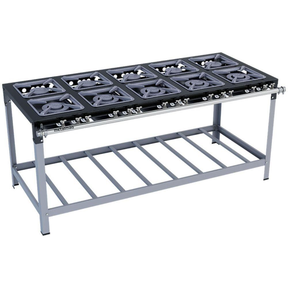 Fogão 10 Bocas Metalmaq Stori Premium 40x40 B. Pressão Inox/preto - M17