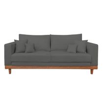 Sofá Namoradeira 2 Lugares Living Base De Madeira Suede Cinza