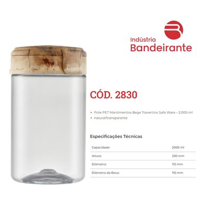 2 Potes Mantimentos Biscoito Tampa Travertino Rosca Bandeira
