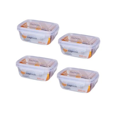 Kit 4 Potes Retagulares Fliplock Em Plástico 400ml-rischioto
