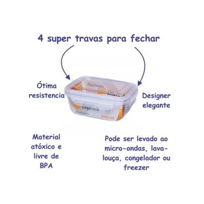 Kit 4 Potes Retagulares Fliplock Em Plástico 400ml-rischioto