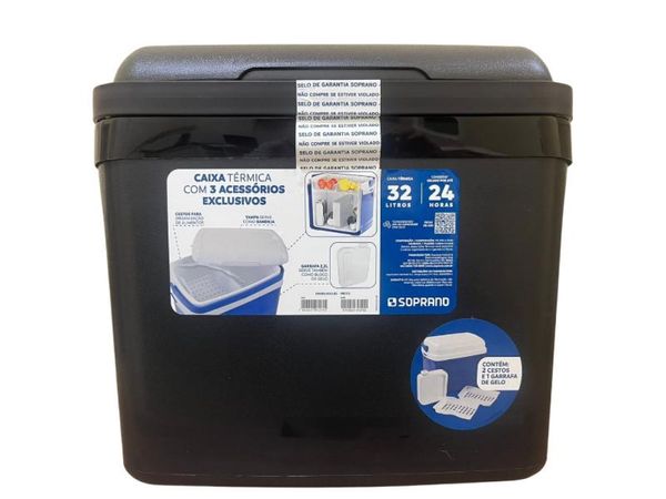 Caixa Termica Cooler Tropical Com Acessorios 32 Lts Soprano Preta