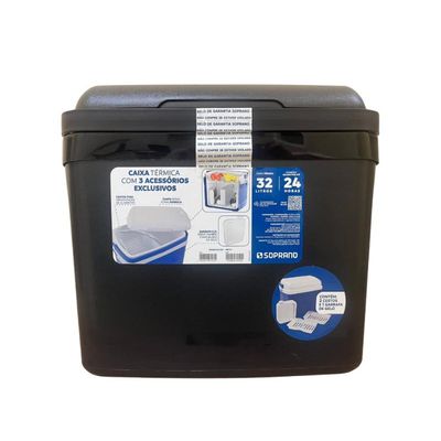 Caixa Termica Cooler Tropical Com Acessorios 32 Lts Soprano Preta