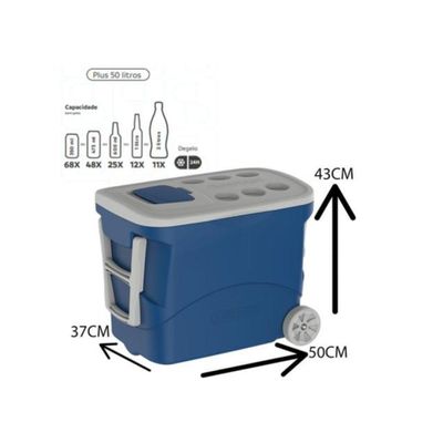 Caixa Térmica Cooler Tropical 50l Com Rodas Azul Soprano