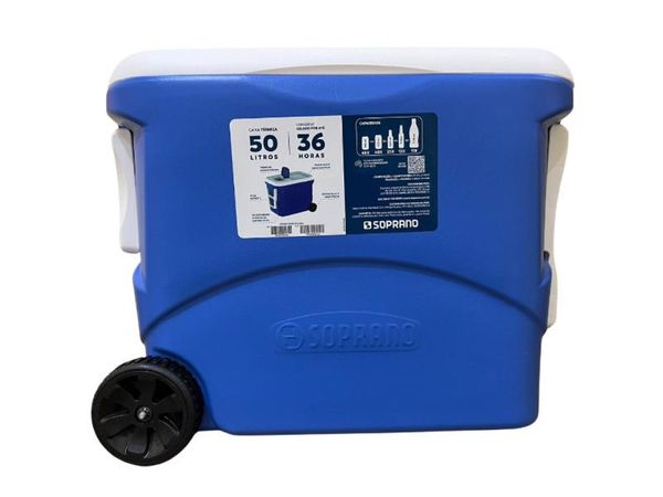 Caixa Térmica Cooler Tropical 50l Com Rodas Azul Soprano
