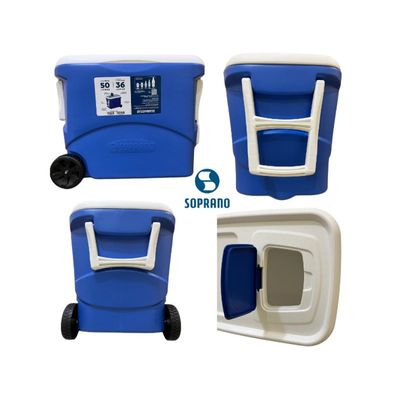 Caixa Térmica Cooler Tropical 50l Com Rodas Azul Soprano