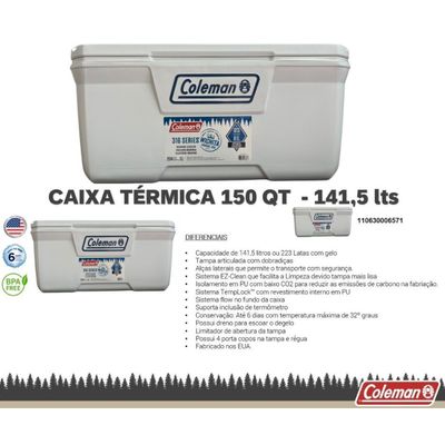Caixa Termica Grande 141 Litros Coleman Marine 316 Series