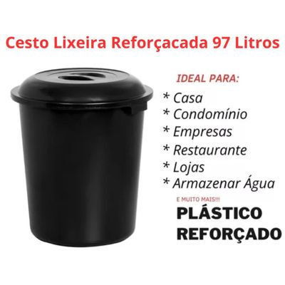 Cesto De Lixo Lixeira Reservatorio Agua Preto 97l Plasnew