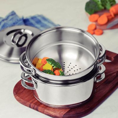 Jogo de Cozi Vapore Tramontina Solar em Aço Inox Fundo Triplo com Alças 2 peças 16 cm