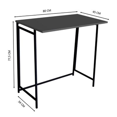 Mesa Dobrável Slim Escrivaninha P1044 80x45x77,5cm Escritório Preto e Grafite