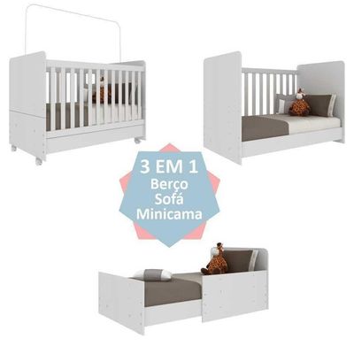 Berço Americano 3 Em 1 Com Rodízios Para Colchão 70 X 130 Cm Multimóveis Pimpolho Branco