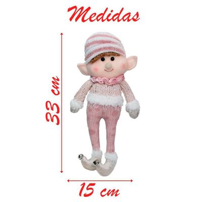 Dupla Boneco Natalino Pendente Duende Rosa Natal