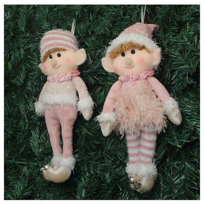 Dupla Boneco Natalino Pendente Duende Rosa Natal