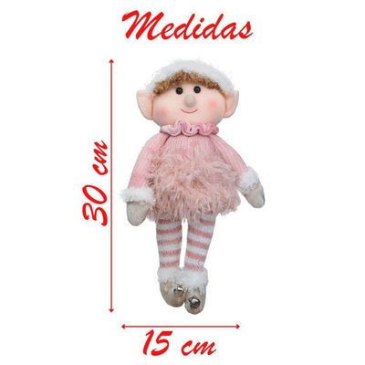 Dupla Boneco Natalino Pendente Duende Rosa Natal