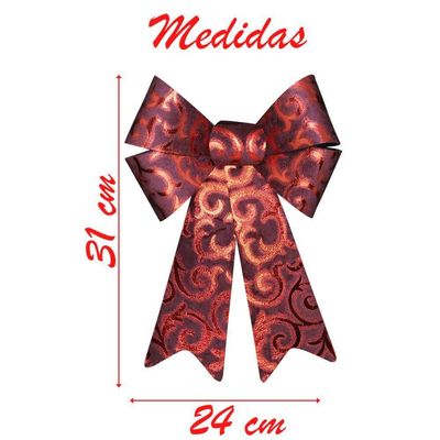 Enfeite árvore Natal Laço Vermelho Camurça 31 Cm