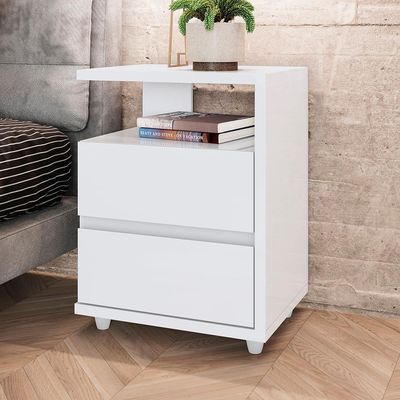 Mesa De Cabeceira 2 Gavetas 48 Cm Campeche Branco Henn