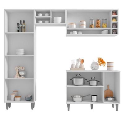 Cozinha Modulada Completa 230cm Com Balcão E Armário Aéreo Vanessa Branco - Ajl Móveis
